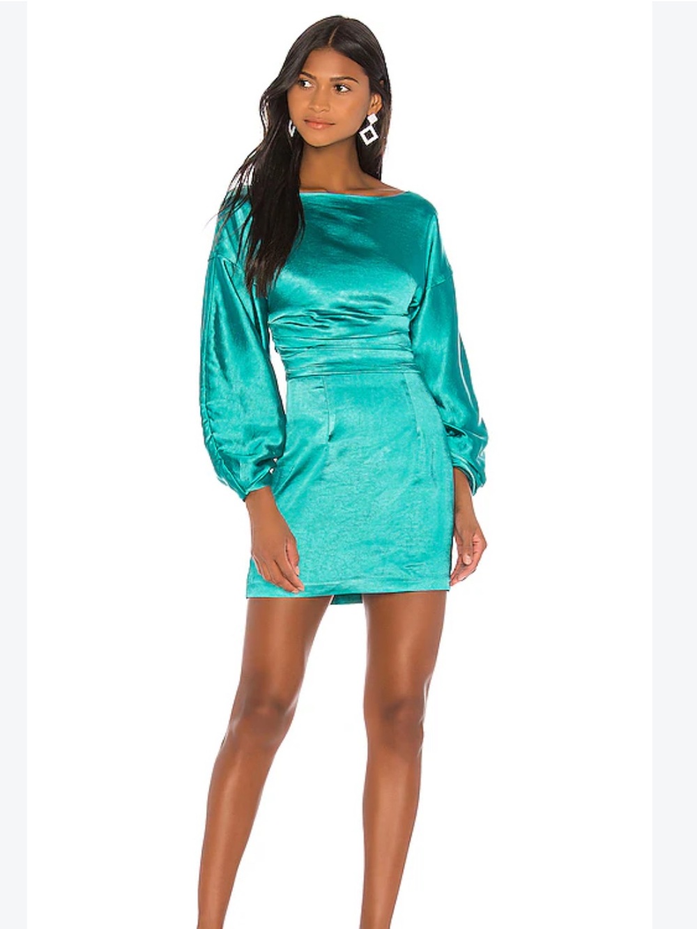 Revolve Teal Satin Long-Sleeve Mini Dress